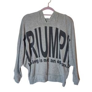 Poetry Triumph Spell Out Graphic Gray Cropped Relaxed Hoodie Sweatshirt Medium
